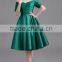 newest plus size evening dress green elegant a-line neck high waist bubble skirt design dress ladies
