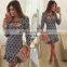 2016 New Arrival Long Sleeve Fashion Print Ruffle Mini Dresses Sext Tight Fit Mini Dresses DME-MD08