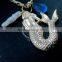 25x37mm matte gold brass mermaid shell sea horse with drop blue sea glass pendant charm fashion women necklace 6310009