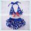 4th July blue white star print satin swim wear for baby girls kids bikini clothing set 2-8Y