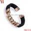 2016 fashion gold plated stainless steel clasp bracelet Genuine Leather Bangle