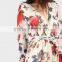 Women Clothing/women Dresses/Rose Print Cuffed Long Sleeve Belted Wrap Dress