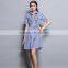 Maxnegio summer striped hand embroidered dress for office lady