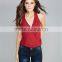 Chiffon red deep v neck T back vest lace racerback tank top