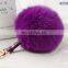 Rabbit fur pom pom keychain with leather strap