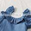 Summer Baby Girls Denim Bodysuits Hat Sleeveless Baby Bodysuits Lotus leaf Style Baby Toddler Outfit