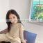 Boys and girls tops 2020 autumn Korean children's half high collar baby striped beige all-match bottoming shirt