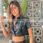 Hot Wholesale Women's Fall Spring Black Solid PU Leather Crop Top Coat for Ladies