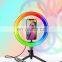Dimmable LED portable 32 colors changing RGBW photographic lighting selfie ring light with Tripod Stand
