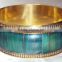 Teal Green Bone Bangle With Brass Frame 10589, Women Metal Designer Bangle