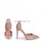 Women Nude suede court heel with diamante front & ankle strap ladies high heels shoes (sandalias mujer)