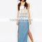 Fashion Women Divided Long Maxi Skirt in Chambray Denim