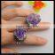 LFD-0012R ~ Wholesale Fashion Nature Amethyst Quartz Rings, Crystal Rhinestone Paved Amethyst Druzy Ring Jewelry