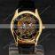 Skeleton Design Black Gold Dial Watch Montre Homme Mens Watches Top Brand Luury Relogio Male Mechanical Watch