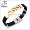 Factory Cool Mens Stainless Steel Hollow Out Greek Key Bracelet Silicone Wristband Great Wall Patterned