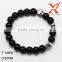 Nice New Bracelet Designs Stainless Steel Popular Black Agate Beads Bracelet with skull Bead
