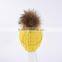 Bright yellow knitting beanie hats with big fur pompoms for winter warm KZ160075