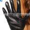 Elegant ladies winter silk lined black sheepskin leather gloves with zipper