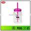 BPA Free 720 ml Single wall plastic bottles with straw and lid