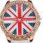 Fashion UK National Flag Clear Crystal Rhinestone Rose Golden Case Women Lady White Leather Quartz Wrist Watch