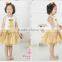 Best selling gold baby dress pictures,girl dresses with bow,children summer flow wholesale lace baby dress