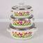 Set Of 3pcs Glass Lid Tulip Design Enamel Casserole Sets With Flowers
