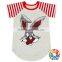 red white stripe short sleeve raglan cute cartoon sequin rabbit kids t-shirt wholesale