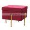 Customized Modern And Fashion Classic Color Blending Breey Red Velvet Stool Storage Ottoman With Golden Metal Legs