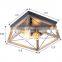 Retro Industrial Rectangle Flush Mount 2-Light Ceiling Light Fixture with Wood Shade for Hallway Entryway Passway
