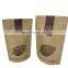 Custom design kraft paper Doypack stand up zipper pouch with clear window for food packaging