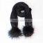 wholesale Fashion Series winter knitting striped shawl colorful woolen genuine fur pom pom scarf