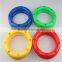Red , green , blue , pink , blue , yellow plastic game rings