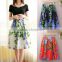 New Fashion European Style Women's Elastic Waist Big Flower Printed Loose Puff Midi Skirt