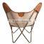 Metal Butterfly Chair for Outdoor Garden With folding Frame Iron Chair With Brown Original Leather