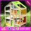 2016 new design beautiful kids wooden big doll house W06A160