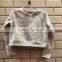 Stock clothing women round neck grey cropped plain cotton sweatshirt
