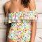ladies fashion big ruffle without strap one-piece swimwear