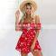 2015 white sleeveless over-knee floral waist design elegant women fashion dress