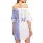 Blue Stripe Top Design Fashion Off The Shoulder Women Loose Sexy Long Shirt Dress