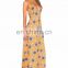 Yellow flower printing women maxi long beach dress