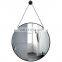 PU Leather Strap Silver and Frame Hardware Hanger Hook Entryway Bathroom Round Hanging Wall Bathroom Mirror