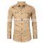 Men's Shirts Long Satin Cotton Brown Men's Clothing Shirt Single Button For Men