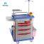 2022 New Design Hospital ABS Plastic Multifunction Clinic Medicine Crash Cart First Aid Five Drawers Emergency Trolley for ICU