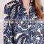 collarless shirt dress blue/white paisley