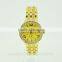 lady luxury crystal design wrist gold metal watch