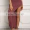 Wine jersey knit high slit maxi latest skirt design pictures