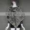 Thick And Soft Ladies Genuine Rabbit Fur Knit Poncho Shawl
