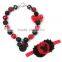 hot selling pearl plastic baby girls necklace black and red mickey necklace and hairband
