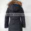 big real raccoon fur hood waist shaped knee length womens long down coat