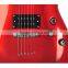 Red electric guitar with big bridge hollow body